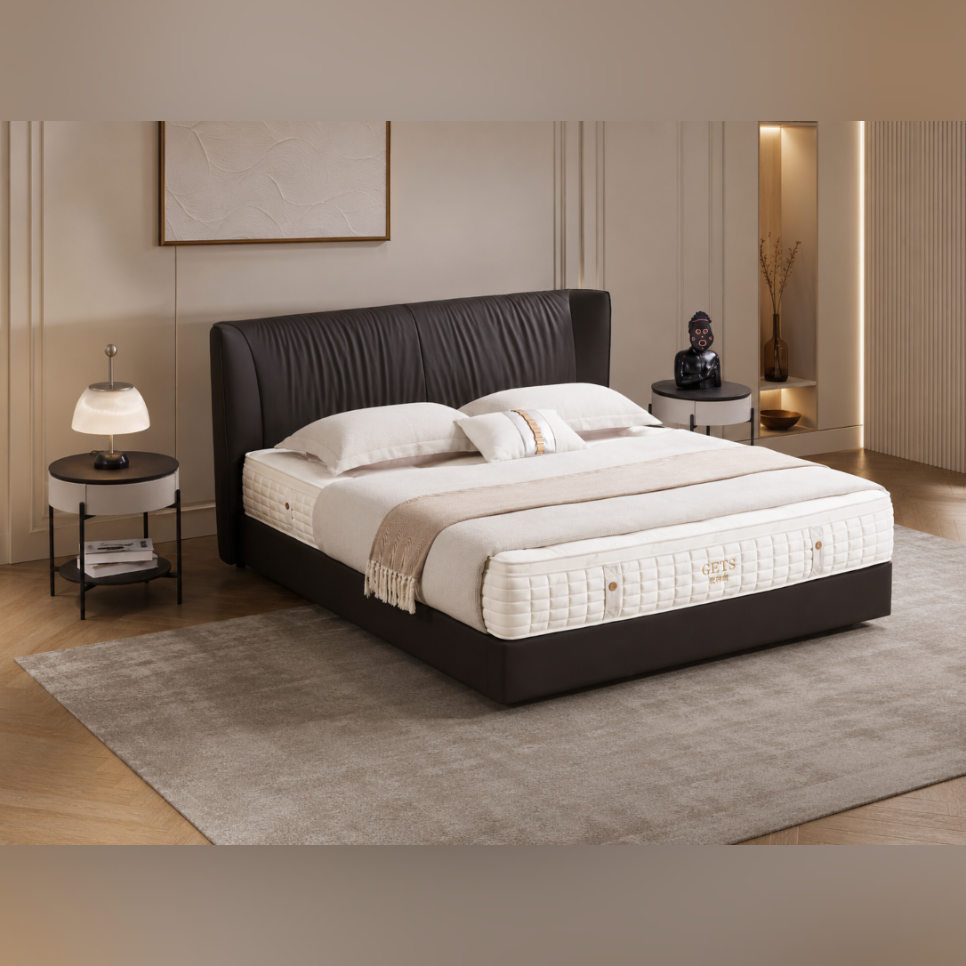 Satin‑Effect Upholstered Bed - Image 1