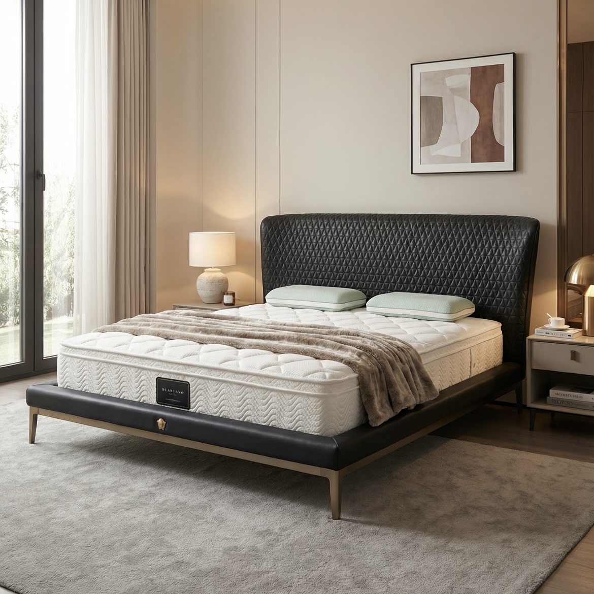 Royal‑Style Quilted Upholstered Bed - Image 1